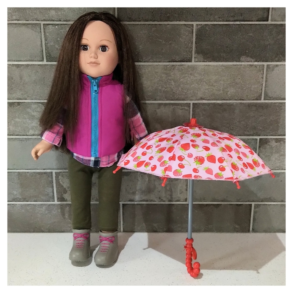 Cititoy My Life As 18" Outdoorsy Doll with Bonus Strawberry Print Umbrella